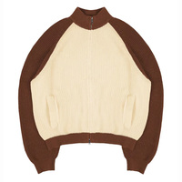 Cardigan Homme Personnalisé à Blocs de Couleurs Contrastées, Veste à Manches Longues en Coton, Cardigan Tricoté Épais à Double Fermeture Éclair, Pull Tricoté pour Homme