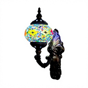 Lámpara de Pared Retro LED de Estilo Turco y Bohemio, Hecha a Mano, de Hierro Forjado, Mosaico Multicolor, Vidrio Teñido, Luz Blanca Cálida Regulable - Product Image 2