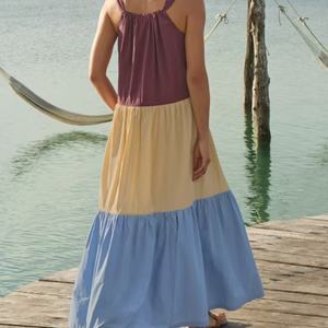 เดรสลำลองผ้าฝ้ายลินิน 100% สไตล์โบฮีเมียน ตัดต่อผ้าแบบฮอตแพทช์เวิร์ค ความยาวปานกลางสำหรับผู้หญิง ขายดีช่วงซัมเมอร์ - Product Image 2