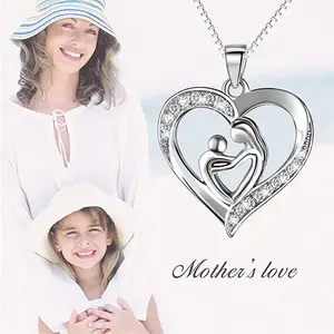 Heart-shaped mother and child pendant with diamonds love necklace jewelry Mother's Day jewelry necklace gift