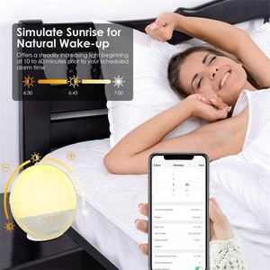 Smart Wake luz dormir ayuda alarma de <span class=keywords><strong>reloj</strong></span> Digital Wifi aplicación de voz Control Sunrise Sunset simulación Radio FM lámpara colorida - Product Image 3