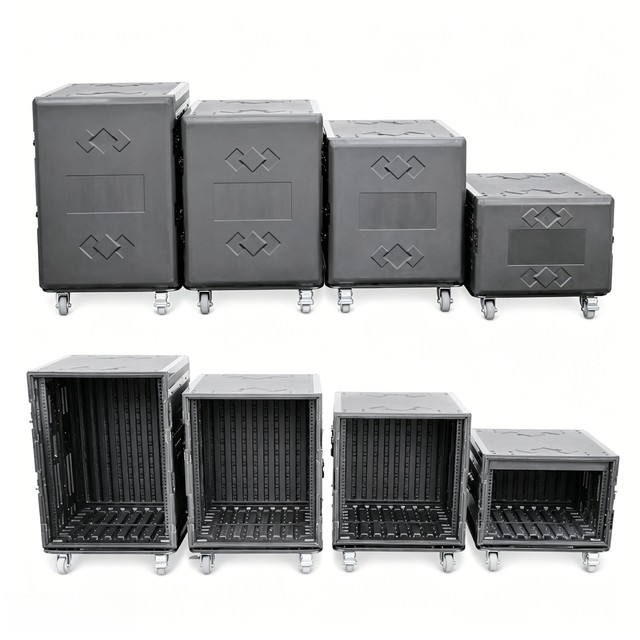 8U-16U Rack Box with Wheels, Fireproof Anti-collision Detachable Case for Professional Audio Video Lighting Equipment
