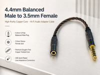 Adaptateur audio 4,4 mm mâle équilibré vers 3,5 mm femelle stéréo, câble convertisseur tressé pour casque HiFi