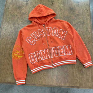 เสื้อฮู้ดดี้ผู้ชายสไตล์สตรีทแวร์ ตัดเย็บแบบ OEM ปักลายตามสั่ง ทรงโอเวอร์ไซส์ ไหล่ตก ซิปหน้า ผ้าหนา 400 GSM - Product Image 1
