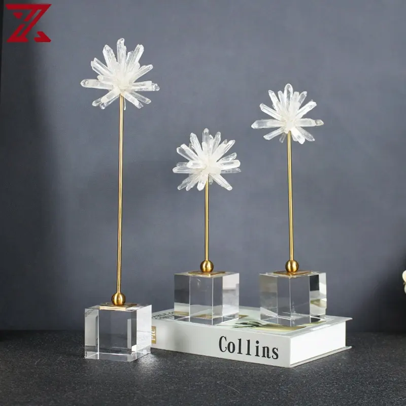 Modern Simple Ornament With Crystal Base Natural Crystal Stone Flower Decorations For Home Decor Accessories
