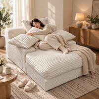 Canapé-lit modulaire compressé en tissu peluche rayé doux et mousse haute densité, sans assemblage, pour salon et appartement