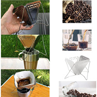 Penyangga Kopi Lipat Stainless Steel 304, Portabel untuk Luar Ruangan, Camping, Corong Tuang, Filter Bubuk Kopi, Minimalis, Ringan