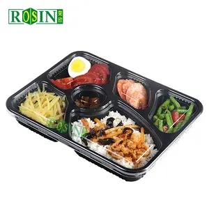 Customized 6 Compartment Transparent Microwave Safe Takeaway Disposable Plastic Bento Lunch Boxes Meal Prep Containers