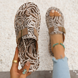 ashion <b>Plus</b> <b>Size</b> Slippers Womens 2025 Summer New Flat-Word Casual Outfit Cool Wholesale231231 - Product Image 2