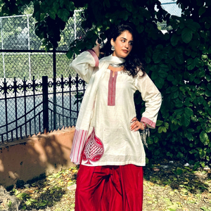 Ensemble Kurta Traditionnel Indien et Pakistanais en Coton pour Femme, avec Pantalon Rouge Brodé, Coupe Ample, Longueur Cheville, Tenue Décontractée, Séchage Rapide, Taille Unique - Product Image 1