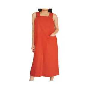 Liso Naranja Ladrillo Color Best Seller Casual Mujer Vestido Suave Tela de Algodón Vestido Largo Ropa de Mujer Hecho en Tailandia