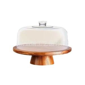 Wooden transparent cake tray, round stemmed glass, wooden tray, <b>party</b> <b>table</b>, wooden decorative dessert plate - Product Image 5