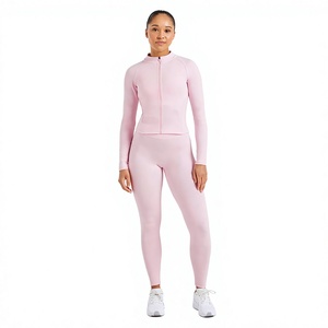 <b>Women</b> High Waist Jumpsuit Long Sleeve Yoga <b>Set</b> Tummy Control Shapewear Full Length Leggings Stand Collar Zipper Minimalist Style - Product Image 1