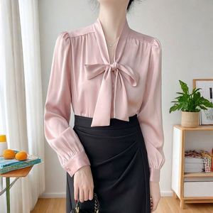 Maxfree 2026 – Chemise en satin pour femme avec nœud, manches longues et attache sur le devant – Vente en gros usine - Product Image 2