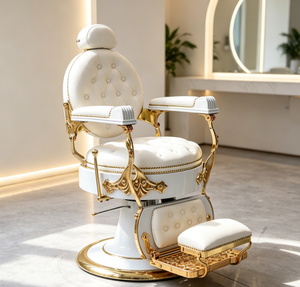 White Gold <b>Barber</b> <b>Chair</b> Hydraulic Salon Styling <b>Chair</b> Tufted PU Leather Hairdressing Seat for Barbershop - Product Image 4