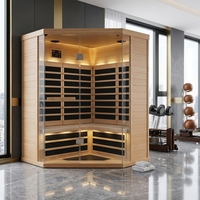 Sauna sec infrarouge moderne en bois massif de cèdre rouge/cèdre d'Hemlock pour 3-4 personnes, avec panneau de commande informatisé et prise de toit.