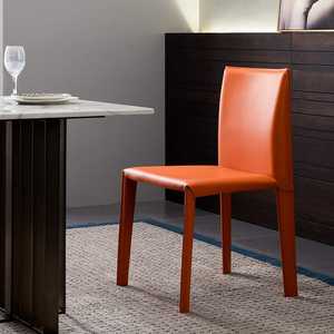Chaise de salle à manger nordique simple orange, design tendance, pour restaurant, bureau, café, <span class=keywords><strong>club</strong></span>, en cuir pleine fleur, mobilier de maison - Product Image 4