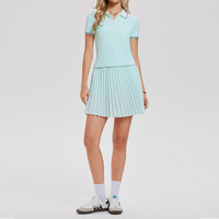 Set Kaos Polo Desain Baru dan Rok Lipit dengan Tali Serut Pinggang Tinggi, Rok Tenis Padel Bernapas dengan Kantong