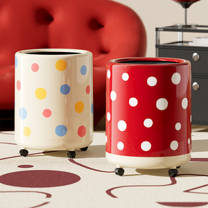 Polka Dot Trash Can Cylindrical With <b>Wheels</b> Indoor Use For Home Kitchen Living Room Bathroom Large Capacity Double Layered - Product Image 1