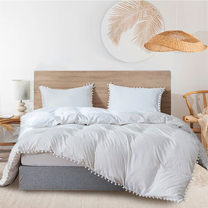 Kkmoon — lit en peluche blanc d'usine, ensemble <span class=keywords><strong>de</strong></span> literie moelleux <span class=keywords><strong>avec</strong></span> <span class=keywords><strong>housse</strong></span> <span class=keywords><strong>de</strong></span> <span class=keywords><strong>couette</strong></span> et <span class=keywords><strong>pompon</strong></span>, 4 pièces - Product Image 2