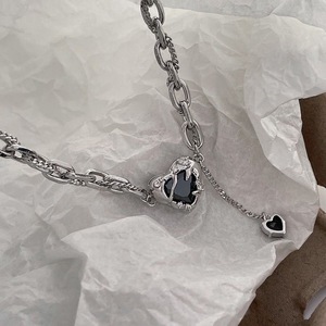 Dernier Hip Hop Punk Acier Inoxydable Cubique Lien Anniversaire Idée Coeur Pendentif Double Couche Article Chaîne Ras Du Cou pour Femmes Bijoux Cadeau - Product Image 4