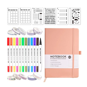 Journal A5 avec stylo marqueur à double pointe et pochoir, ensemble de papeterie pour l'écriture DIY, stylo fineliner, cadeau idéal pour la rentrée scolaire - Product Image 1