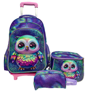 Factory-Direct Ready Stock Elementary School Students Trolley Backpack <strong>Lunch</strong> Bag Pencil Case Three-Piece <strong>Set</strong>; Cute Owl Design - Product Image 3