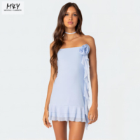 Robe Courte Femme Chic et Élégante en Mousseline de Soie avec Corsage, Volants et Empiècements, Idéale pour les Vacances, le Bureau ou les Soirées Décontractées