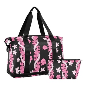 2 in 1 Hawaiian Custom Puakenikeni <b>Lei</b> Pink Wholesale Travel Foldable Bags 32L Lightweight Duffel Large Sport Gym Bag for Travel - Product Image 1