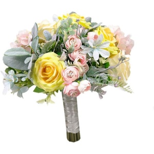 Bridal Holding <span class=keywords><strong>Bouquet</strong></span> <span class=keywords><strong>De</strong></span> Mariage Jaune <span class=keywords><strong>Rose</strong></span> <span class=keywords><strong>Rose</strong></span> <span class=keywords><strong>Pivoine</strong></span> Mélange Fleurs Flore <span class=keywords><strong>De</strong></span> Mariage pour Mariage Demoiselle D'honneur WeddingDecoration - Product Image 1