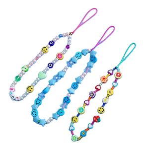 สายรุ้งลูกปัดโบฮีเมียนเครื่องปั้นดินเผา DIY สุภาพสตรีเชือกโทรศัพท์สายคล้องคอไข่มุกหลากสี - Product Image 2