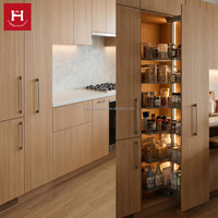 HAPPY HOUSES Ensemble de cuisine compact moderne avec table coulissante intégrée, armoire de cuisine mini pour appartement et garde-manger haut multi-niveaux coulissant