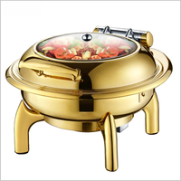 Chauffe-Plat de Luxe 6L en Verre avec Couvercle, Or Rose, en Acier Inoxydable Hydraulique, Chauffe-Plat Arabe pour Buffet et Maintien au Chaud