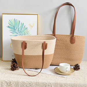 Nuevo bolso versátil de un solo hombro tejido en algodón, elegante bolso de paja, moderno bolso de playa para vacaciones, bolso tote para mujer. - Product Image 1