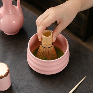 BAMBUS <span class=keywords><strong>Théière</strong></span> et ustensiles en céramique rose de style japonais faits à la main Service à thé Matcha pour cuisine avec design traditionnel - Product Image 5