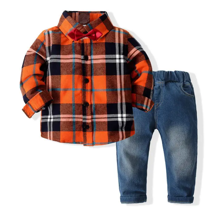 Großhandel Herbst Kinder Langarm Hemd Hosen 2 Stück Set Kleidung Sets Neujahr Kleinkind Kinder Jungen Gentleman Kleidung Sets