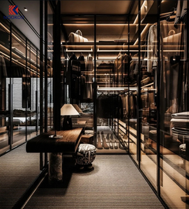 Armario de Lujo con Sistema de Puertas Corredizas de Vidrio, Moderno Armario de Almacenamiento Personalizado para Vestidor, Estante de Exhibición de Ropa con Luz LED - Product Image 1