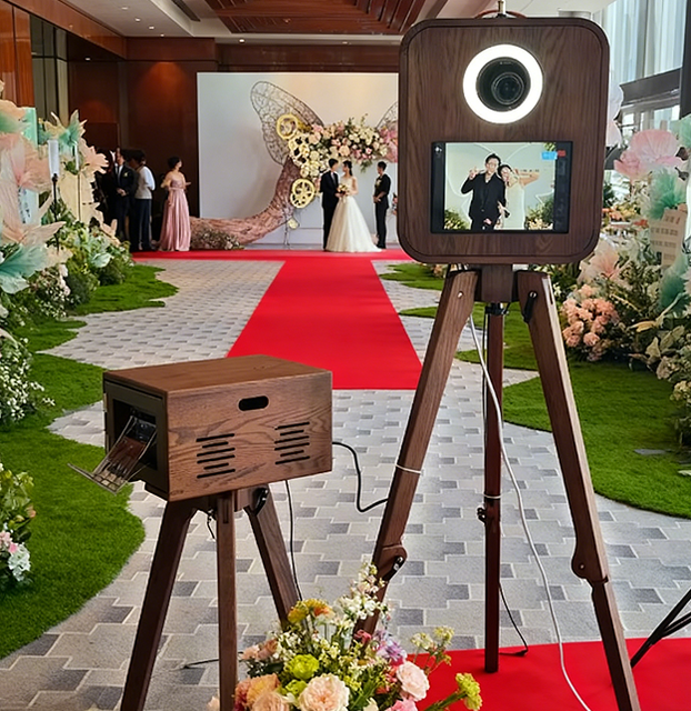 Wooden Photo Booth for Weddings and Events Compatible With Camera and Printer Options Vintage Walnut Wood Photobooth Machine