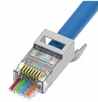 Pro'sKit CN-PT50C6AS CAT7 Abgeschirmter RJ45-Stecker Durchgangsdesign mit Zugentlastungskappe für Industrielle Ethernet-Kabelverlegung