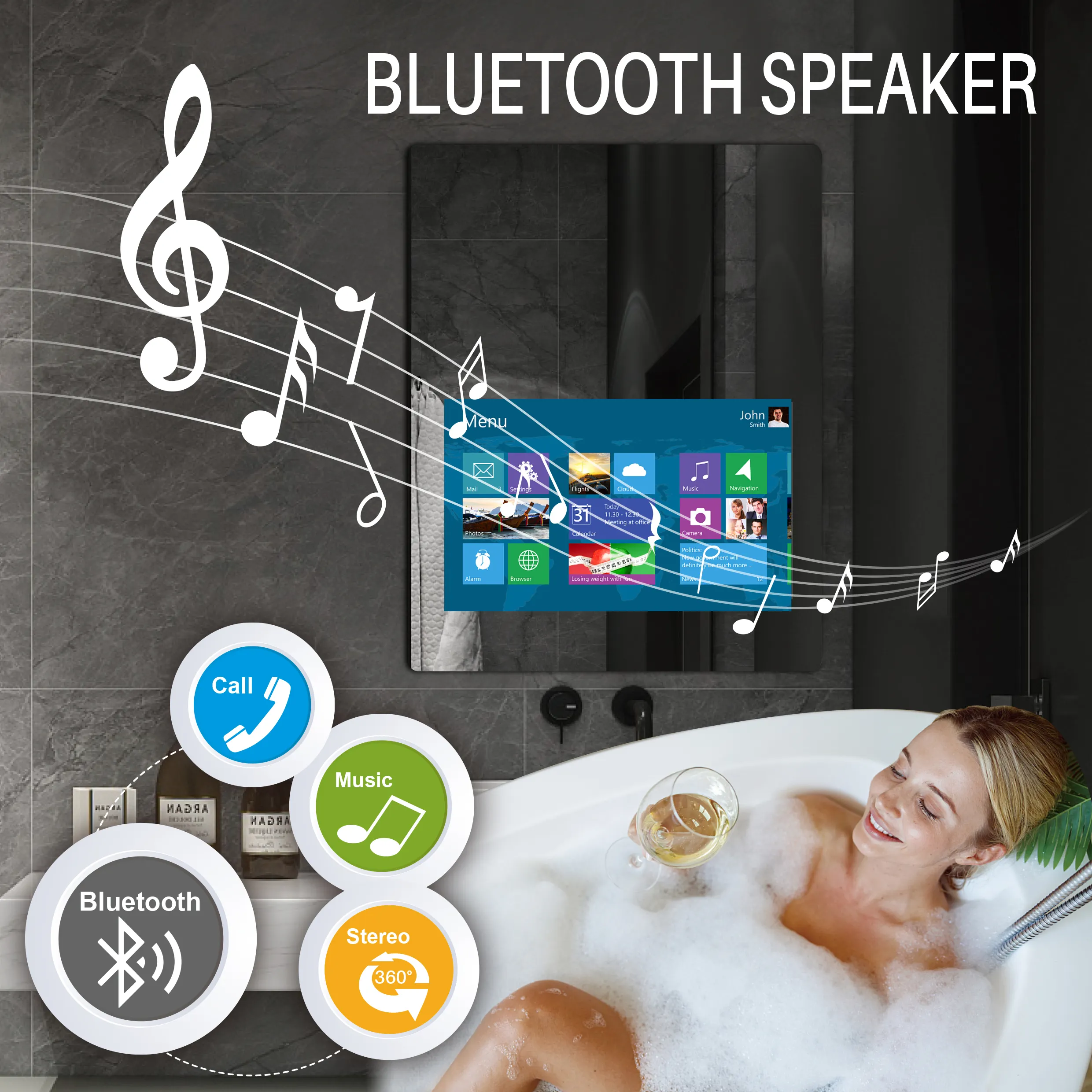 Hotel Wall Blue tooth Makeup touch screen android Voice Control wifi magic mirror bath smart tv mirror