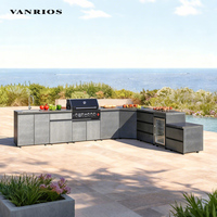 Luxe Aluminium Moderne Bbq Pizza Island Barbecue Table Cuisine D'extérieur En Acier Inoxydable Encadrement Patio Armoires brûleur et Évier