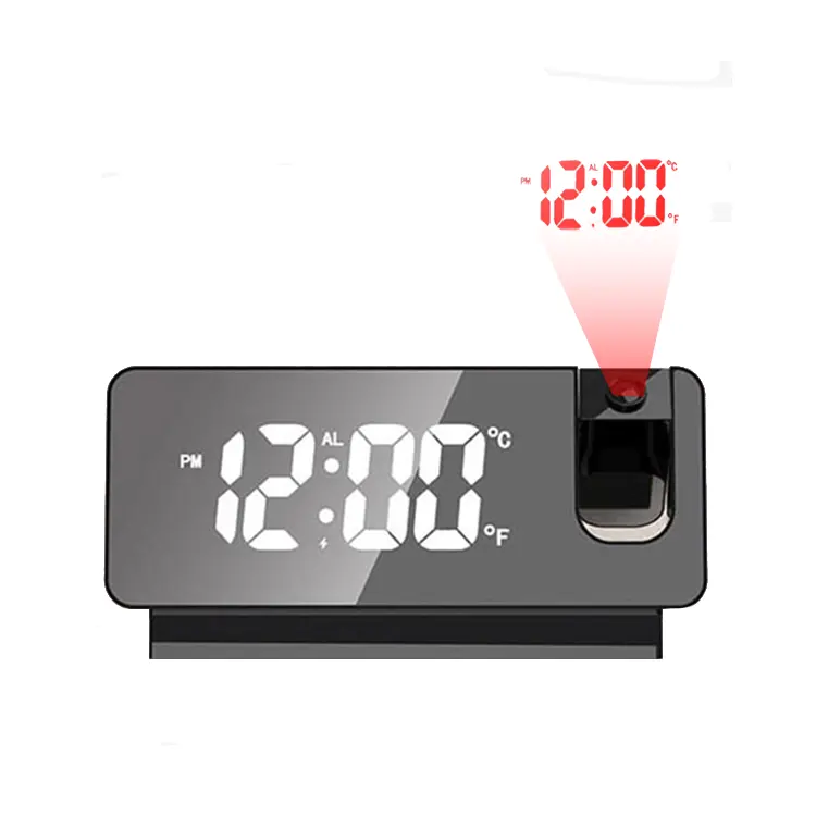 Fullwill China Laser Mirror Led Projection Alarm Clock Elehot Bedside Clock with 180 Degrees Projector