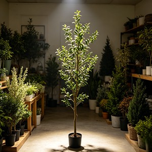 UV Protected Faux Olive <b>Tree</b> | Artificial Potted Plant with Wooden Pot for Balcony Restaurant Interior | Indoor Outside - Product Image 3