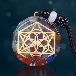 Flower of Life Pendant Necklace Natural Stone Chakra Reiki Healing Energy Generator EMF Radiation Protection Orgonite Necklace