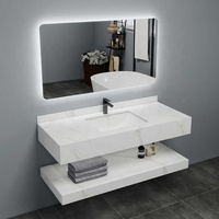 Meuble-lavabo de salle de bain moderne et personnalisé, étanche, à plusieurs niveaux, avec vasque intégrée en dalle de roche, pour projets hôteliers (vente en gros)