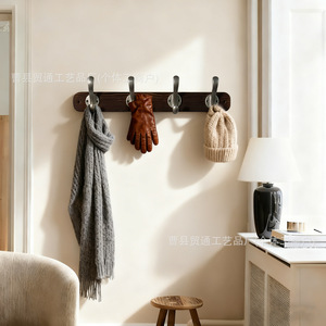 Wooden Wall Mounted Coat Rack With 4 <b>Hooks</b> For Entryway Living Room Bedroom Bathroom Multi Purpose Storage Easy Install - Product Image 2