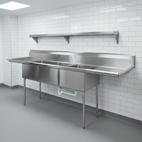 Table d'évier en acier inoxydable avec trois bacs, évier commercial à 3 compartiments pour cuisine, certifié NSF