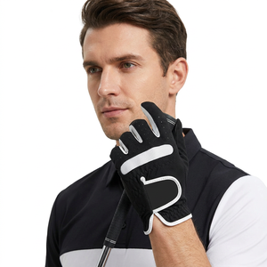 Gants de golf en cuir d'agneau noir de haute qualité, respirants, personnalisables, antidérapants, avec fermeture auto-agrippante - Product Image 1