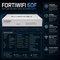 Appareil de pare-feu 60F |   10x ports GE, WiFi double bande, SD-WAN |   Sécurité des réseaux des bureaux distants |   Fournisseur OEM