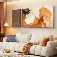 Ensemble d'art mural texturé abstrait style crème avec feuilles de Ginkgo, peinture sur toile moderne pour décoration de fond de canapé de salon